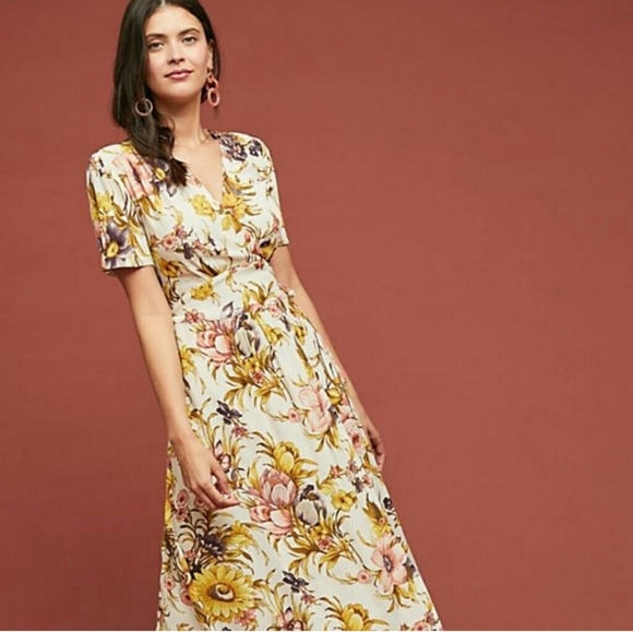 Anthropologie Tiny Floral Boho Coquette Wrap Maxi Dress, XL - Picture 1 of 5